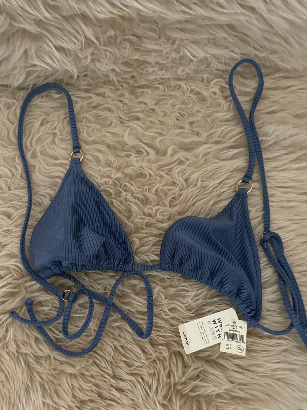 Aerie Blue Ribbed Triangle Bikini Top